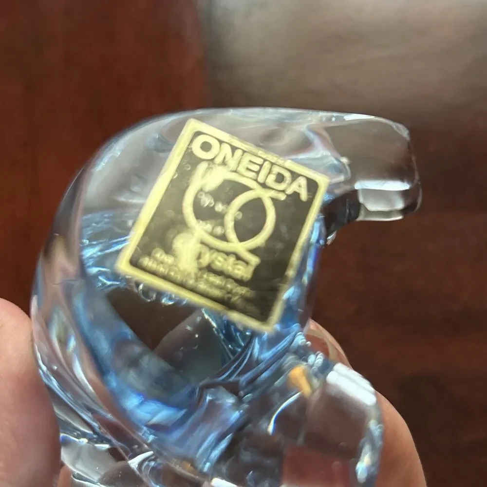 VTG Blue Crystal Oneida Teddy Bear Figurine Paperweight 2 3/4